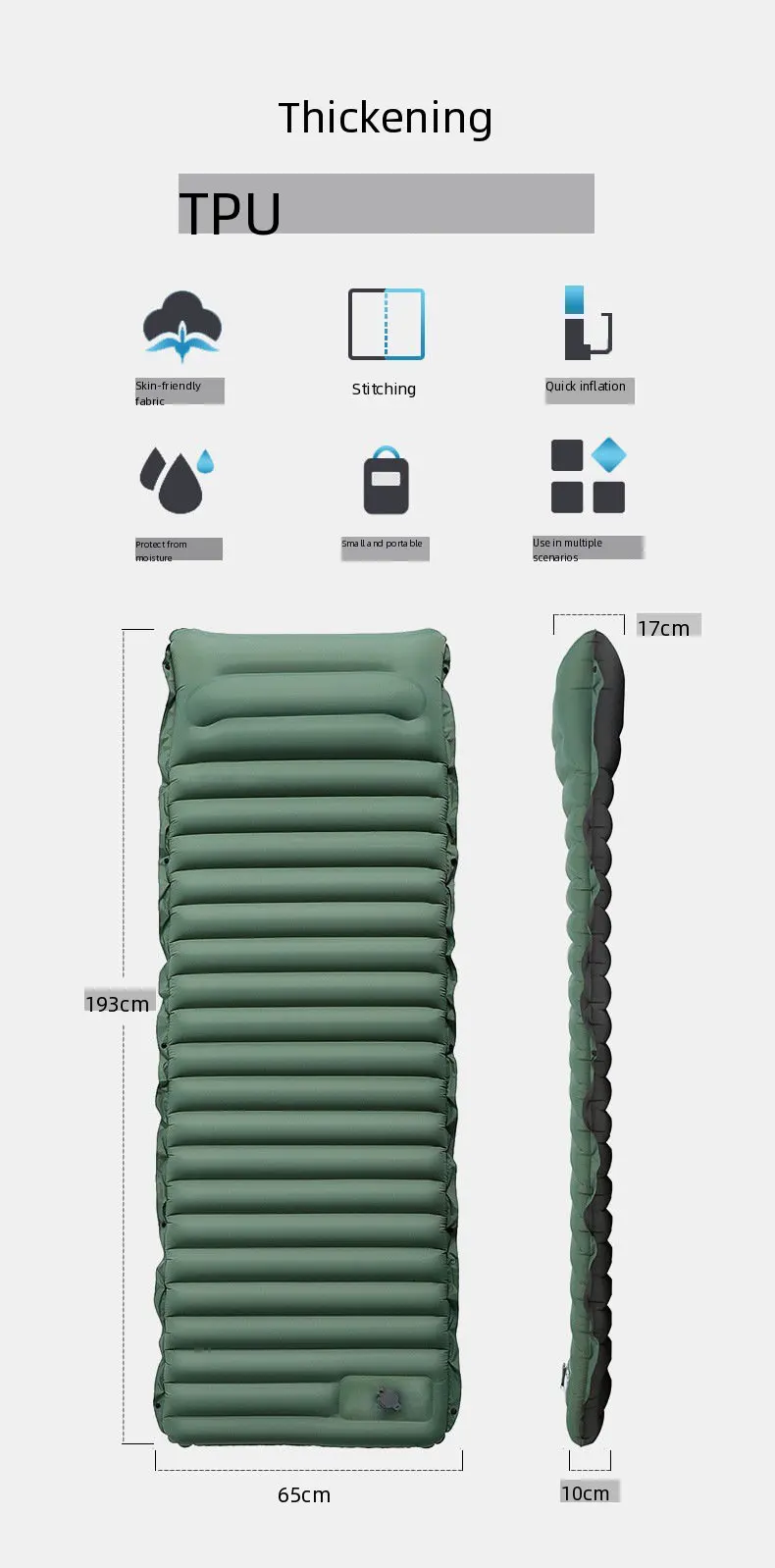 Camping Inflatable Mattress Outdoor Air Bed with Drop Stitch Thickened Extra High Foldable Portable Single Double with Foot Pump