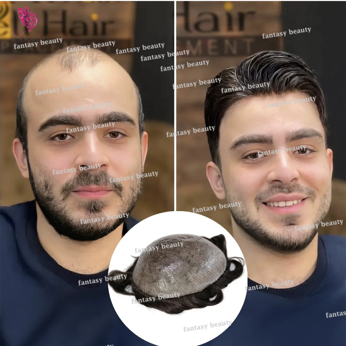 Rambut palsu Pria Hitam Coklat abu-abu 1B20 tahan lama 100% rambut manusia ultra-tipis kulit PU penuh berbasis silikon prostesis wig pria