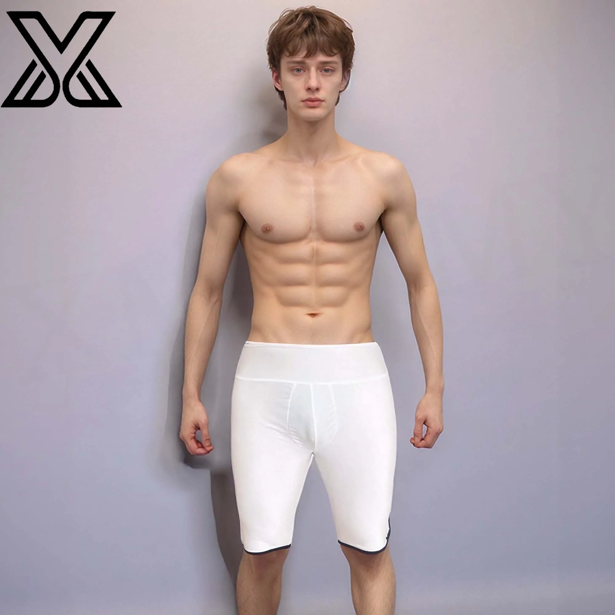 XMJXMY Мужские сексуальные однотонные шорты персикового цвета с пятью четвертью, облегающие, с подъемом ягодиц и плавки Perky