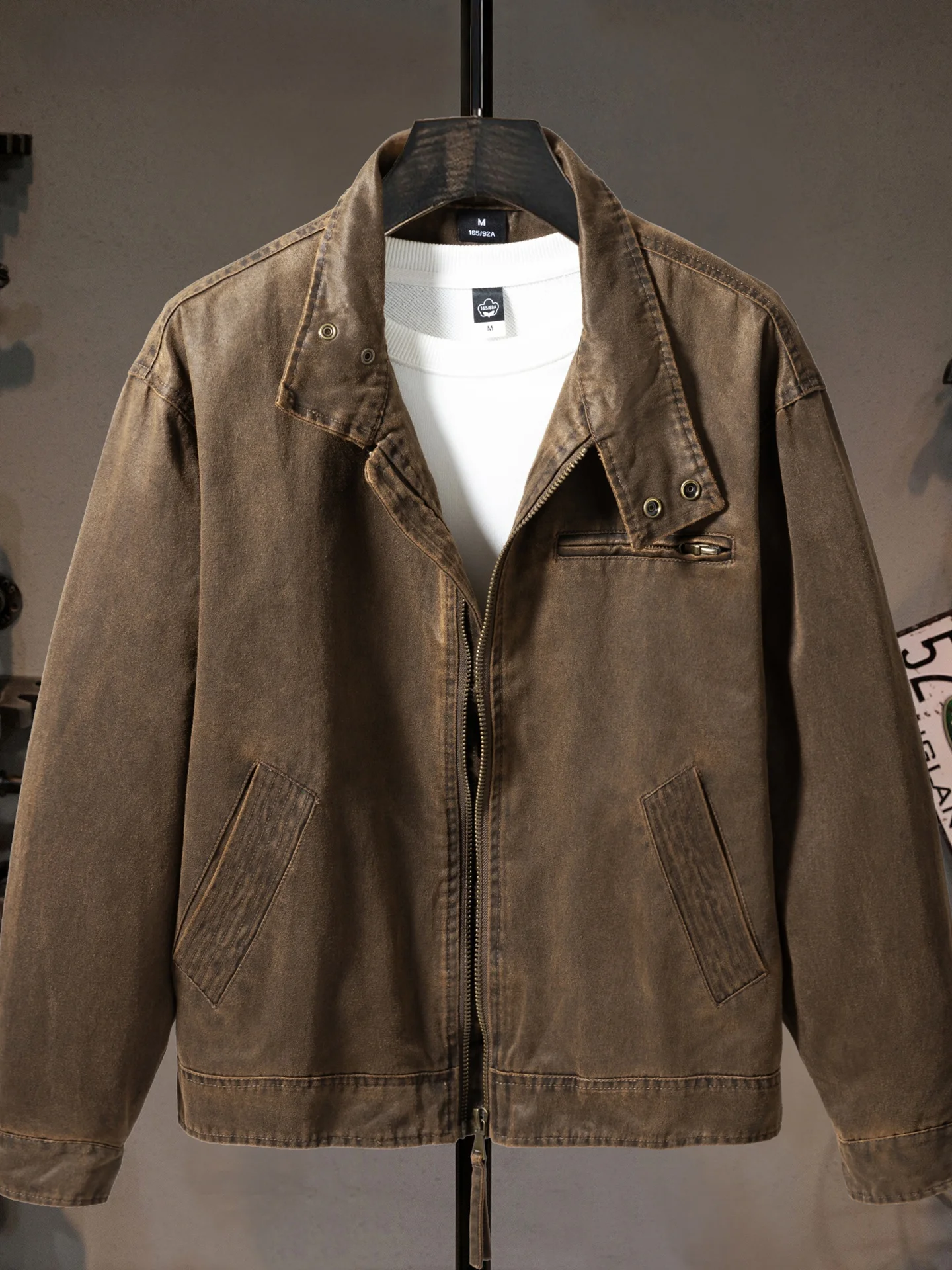 

Faionable Oil Wax Leather Jaet Men's 2025 New High-end Quali Stand Collar Outdoor Workwear Motorcycle Top Coat