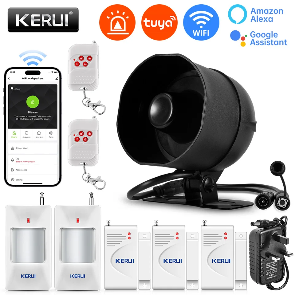 KERUI 120db Głośny dźwięk Syrena alarmowa Tuya Smart WIFI Bezprzewodowy zestaw alarmowy Domowy czujnik włamania Czujnik ruchu drzwi Alexa