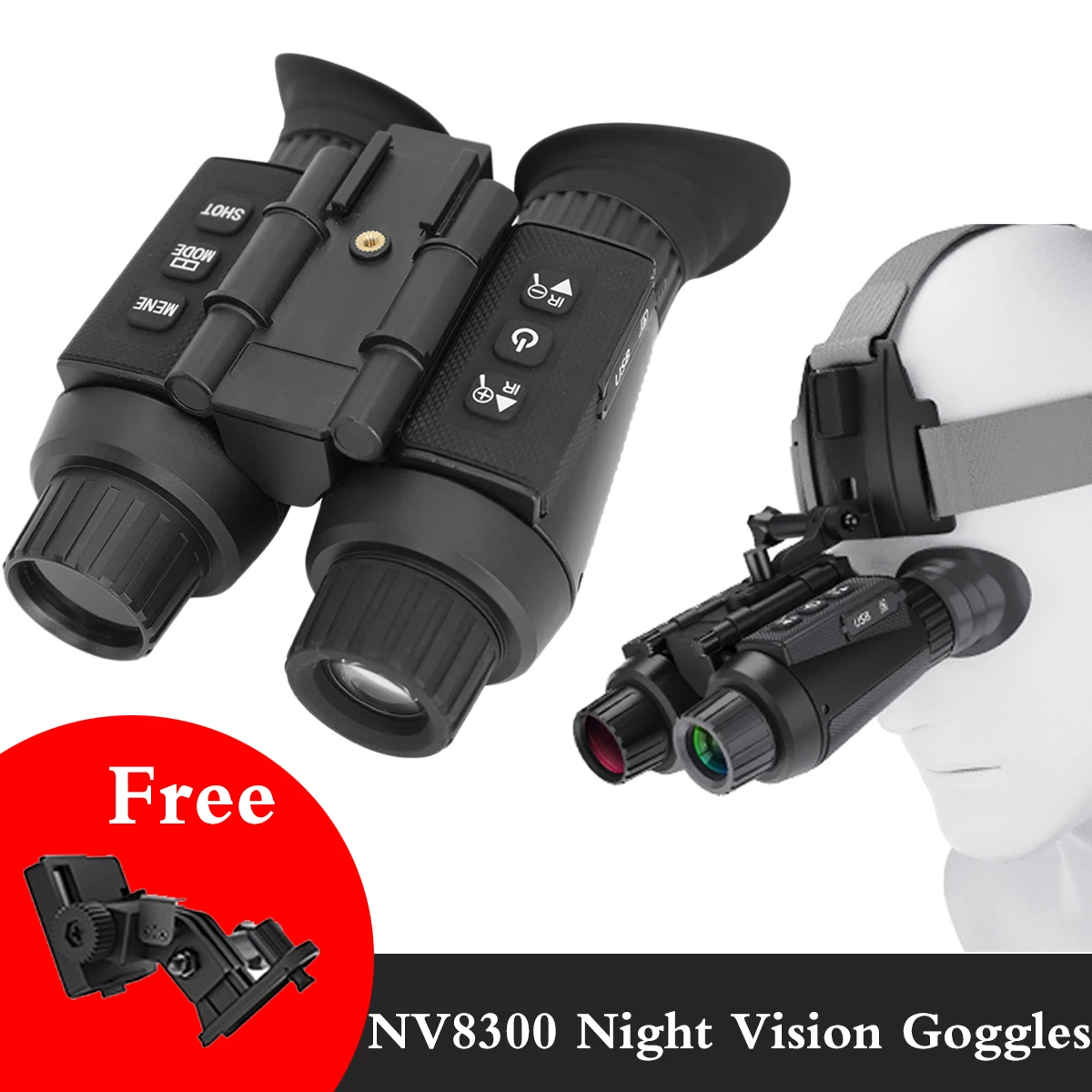 NV8300 Binocular Night Vision Device with NVG Bracket 3D Adjustable Refractive Interpupillary Distance HD Digital Telescope