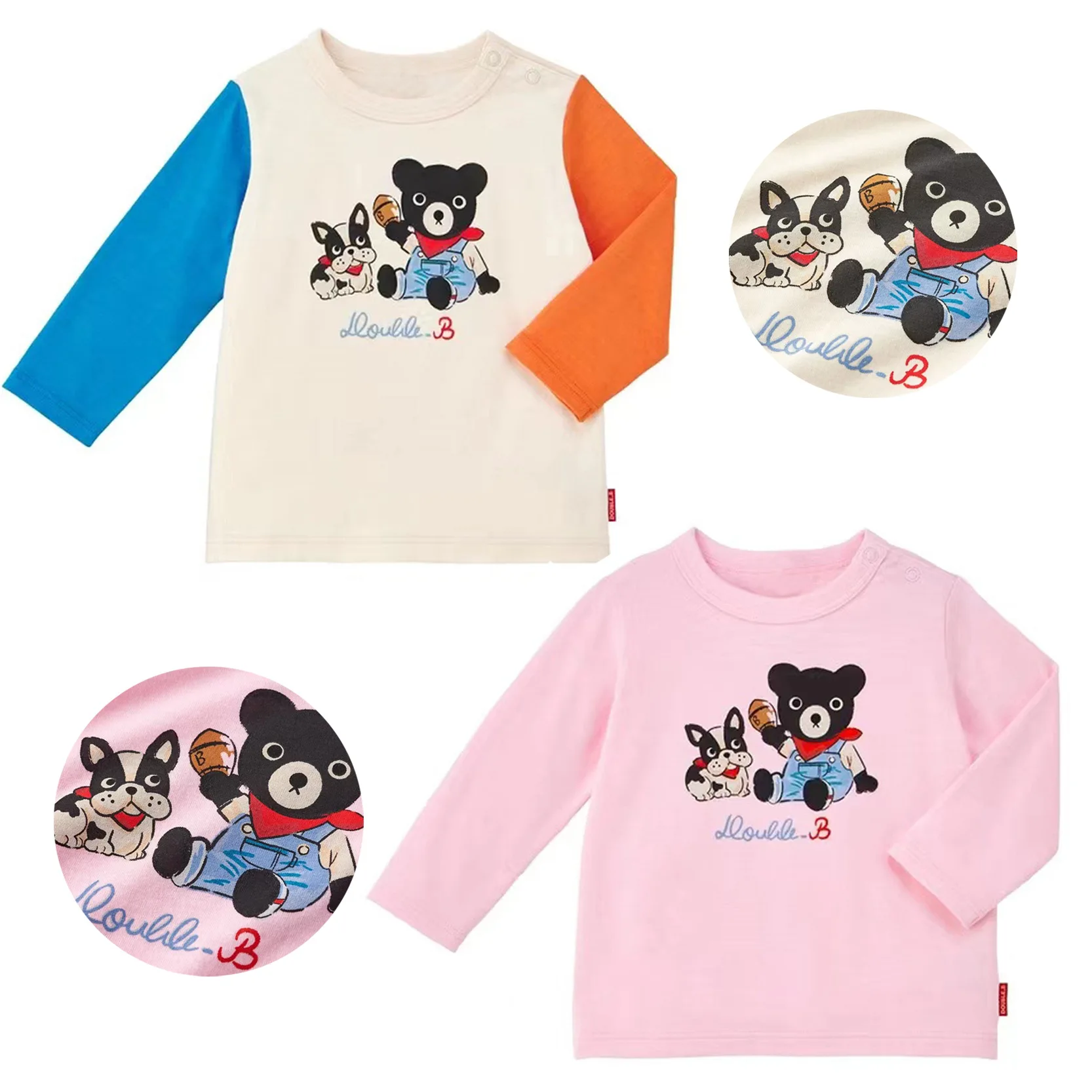 

2025 Spring Double.B Cotton Long Sleeve Tee MK undershirt Black Bear and French bulldog Cartoon Printed Sweatshirt 2T-9T