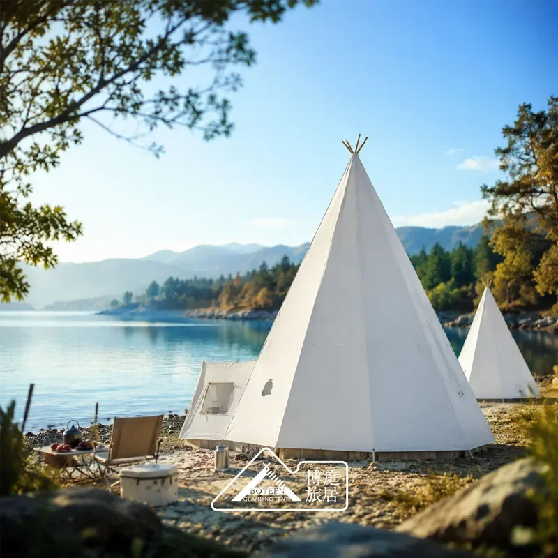 Luxury Indian Pyramid Tent for Glamping Beach Camping Outdoor Wild Luxury Shelter Portable Bell Tent for Bed and Breakfast