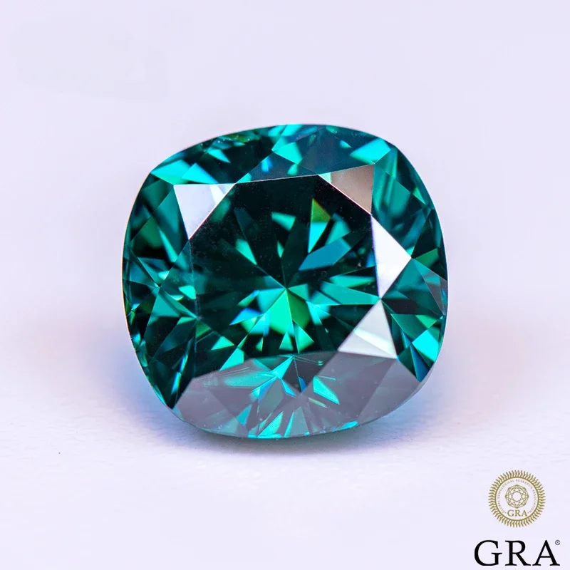 Moissanite Natural Colour Emerald Green Cushion Cut VVS1 with GRA Certificate for Gemstone Charms Top Jewelry Making Materials