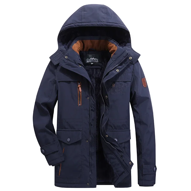 Men Winter Long Jackets Hooded Casual Down Jackets Male Military Coats Man Fleece Casual Warm Parkas Male Outwear Long Coats 6XL