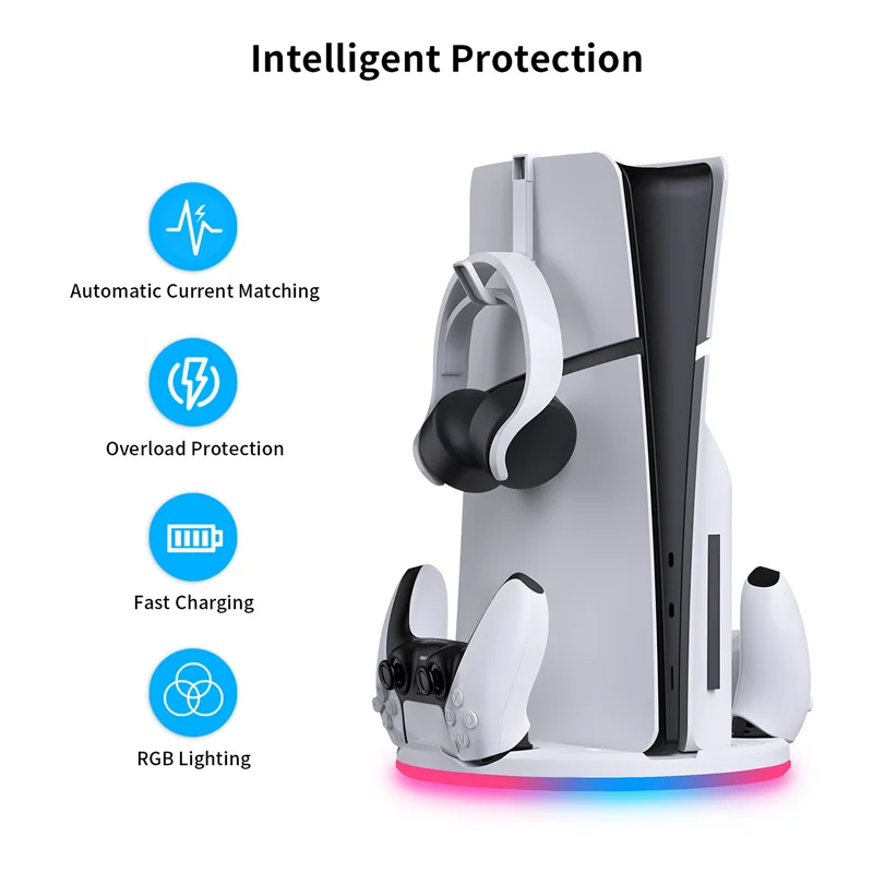 -A89Z para ps5 magro console doca de armazenamento com alça de luz rbg carregador doca + gancho multifuncional conveniente console doca fácil t