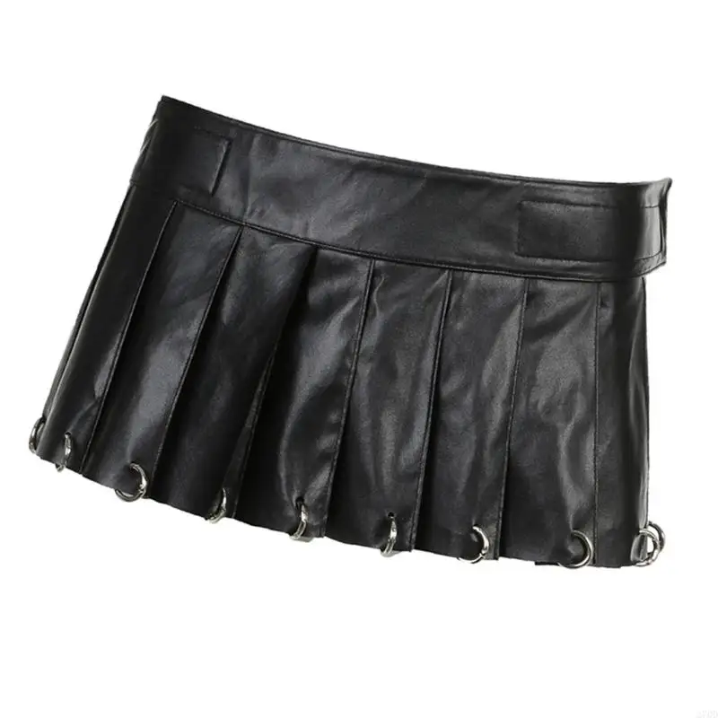 

Мини-юбка с застежкой на поясе 270D с металлическими кольцами, мягкая искусственная кожа, плиссированная трапециевидная юбка для