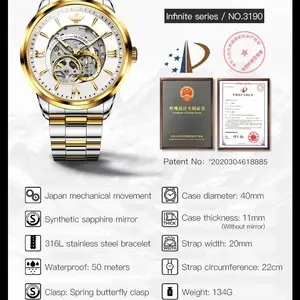 OUPINKE Japanische überlegene Marke importierte automatische Bewegung Water Proof Water Timing Code Luxus römische Skala Uhren Impuls 6 importierte Uhr der Hauptverkäufe - №4