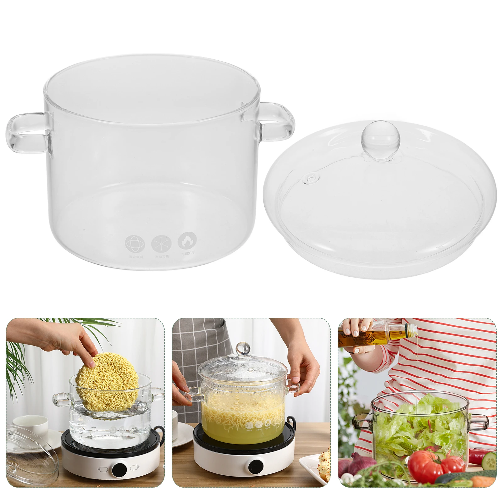 

2Pcs Glass Soup Pot Clear Heat-Resistant Cooking Pot with Handles for Noodles Soup Rice Stew Sauce Milk Baby Food Home Kitchen