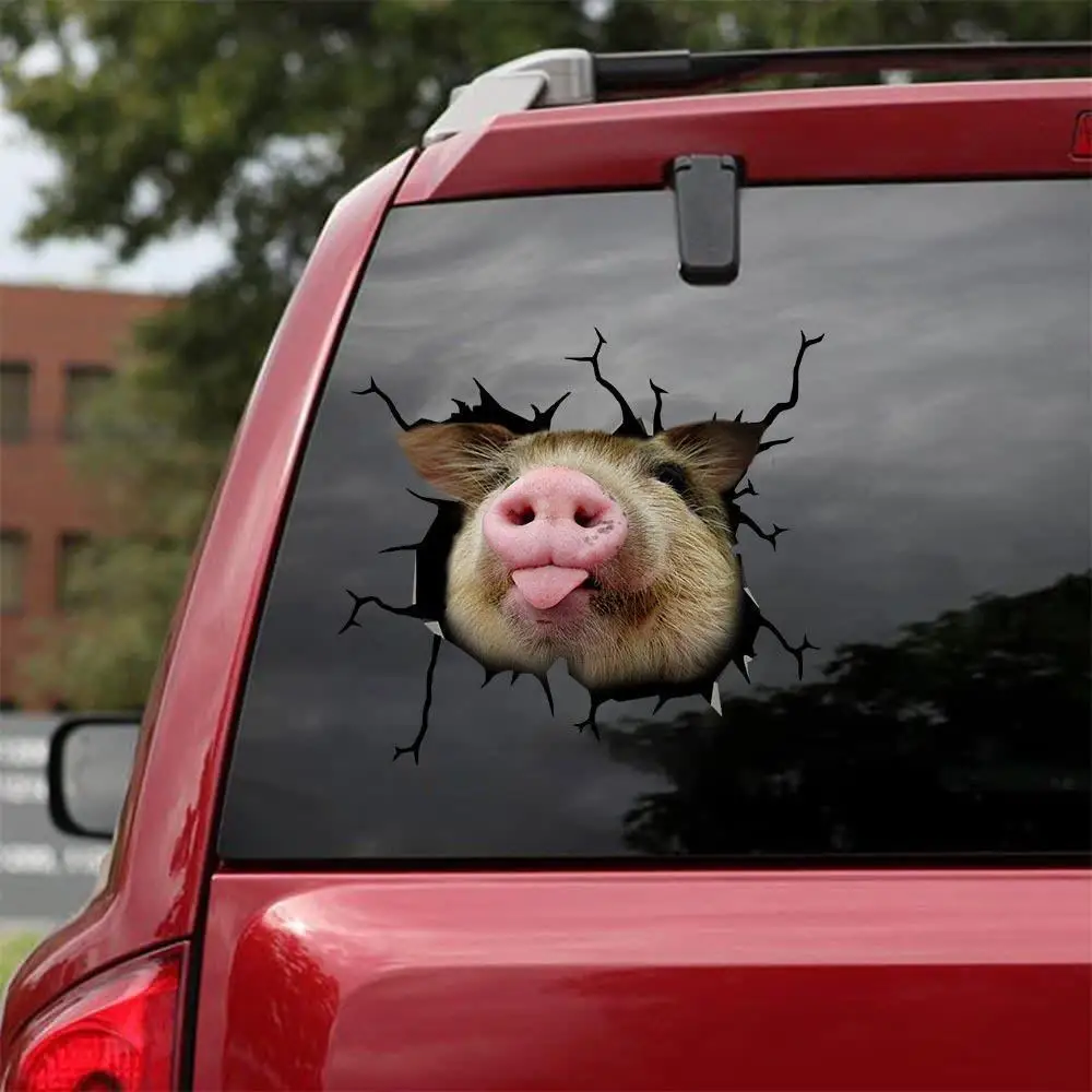 

Creative Realistic Animal Wall Stickers Unique Pig Stickers Funny Special Car Decoration 3D Simulation Broken Hole Real Effects