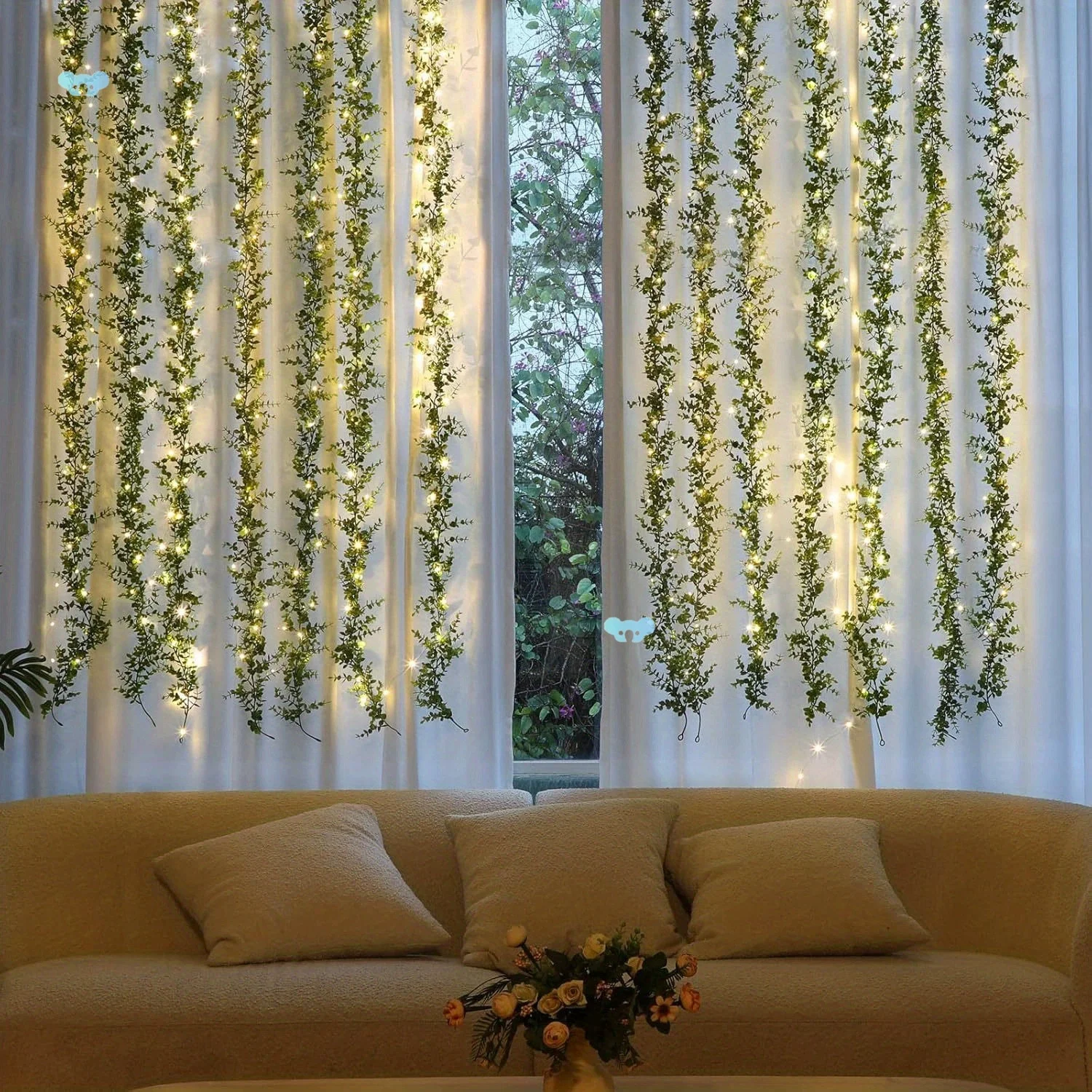 

Christmas LED Artificial Green Rattan Leaf Fairy Lights String Battery Powered Garland Outdoor Garden Navidad Room Decoration