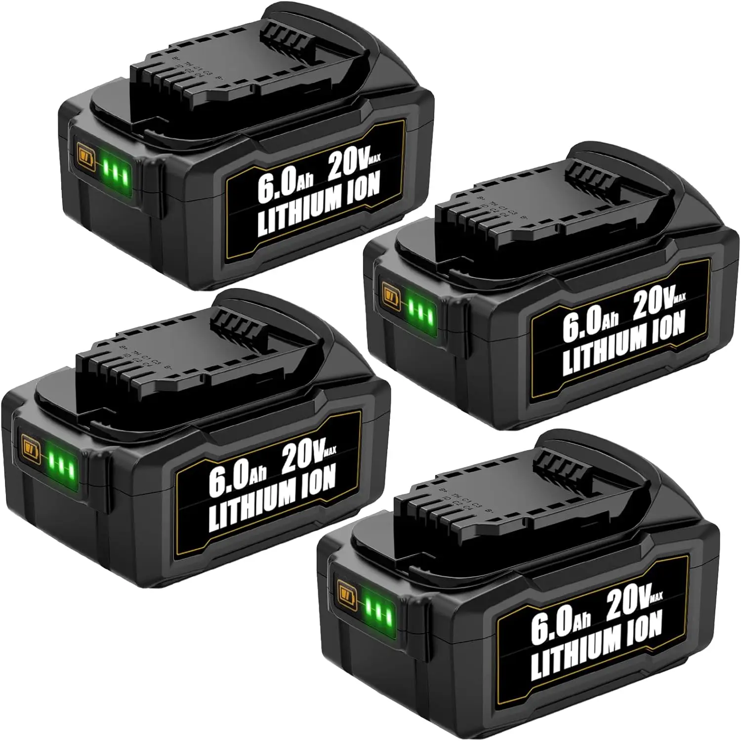 4 Packs 6.0Ah Replacement for Dewalt 20v Battery, Compatible with Dewalt 20V MAX Battery DCB200 DCB203 DCB204 for Dewalt 20 Volt