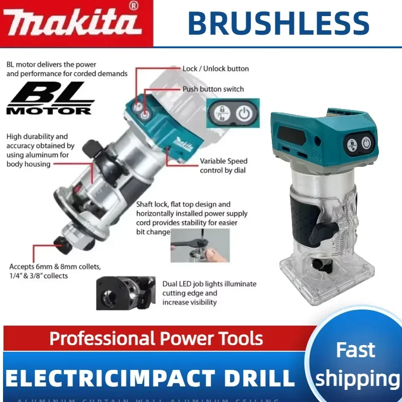 

2026Makita DRT52 Cordless Trimmer Rechargeable Trimming Machine Brushless Slotting Tool Milling Woodwork Engraving Machine⚡