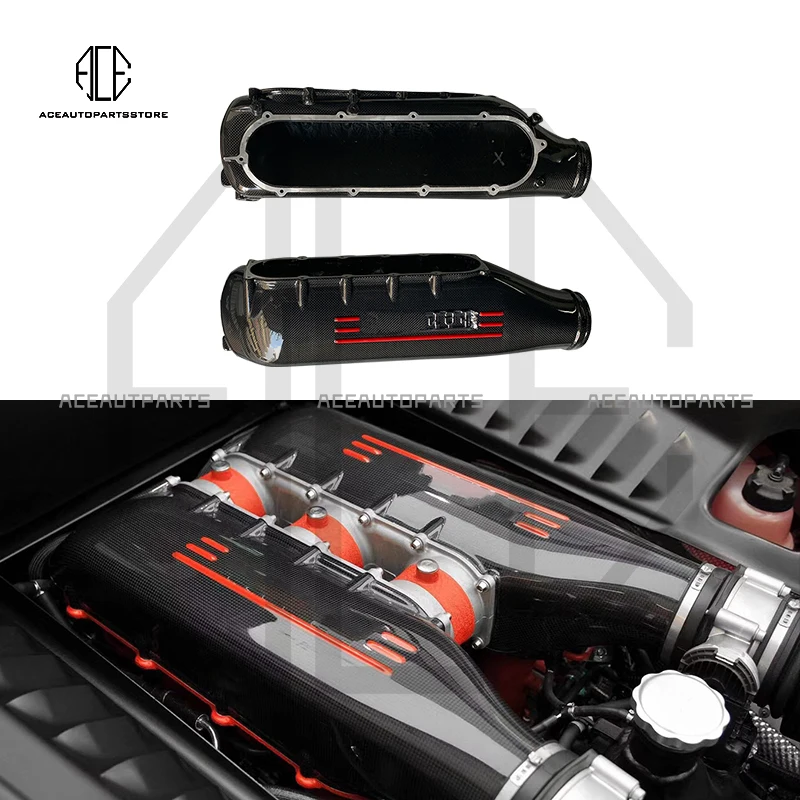 2 Pcs/Set  Dry Carbon Fiber Glossy Engine Air Intake Cover For Ferrari 458 Air Intakes Pipe Professional Auto Accessories