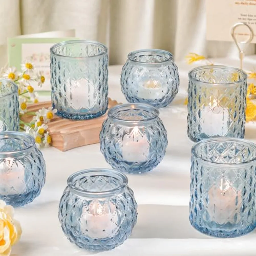 

Blue Votive Candle Holder Set of 20, Upgraded Size Tea Light Candle Holder Glass for Wedding Table Centerpieces, Elegant Bulk V