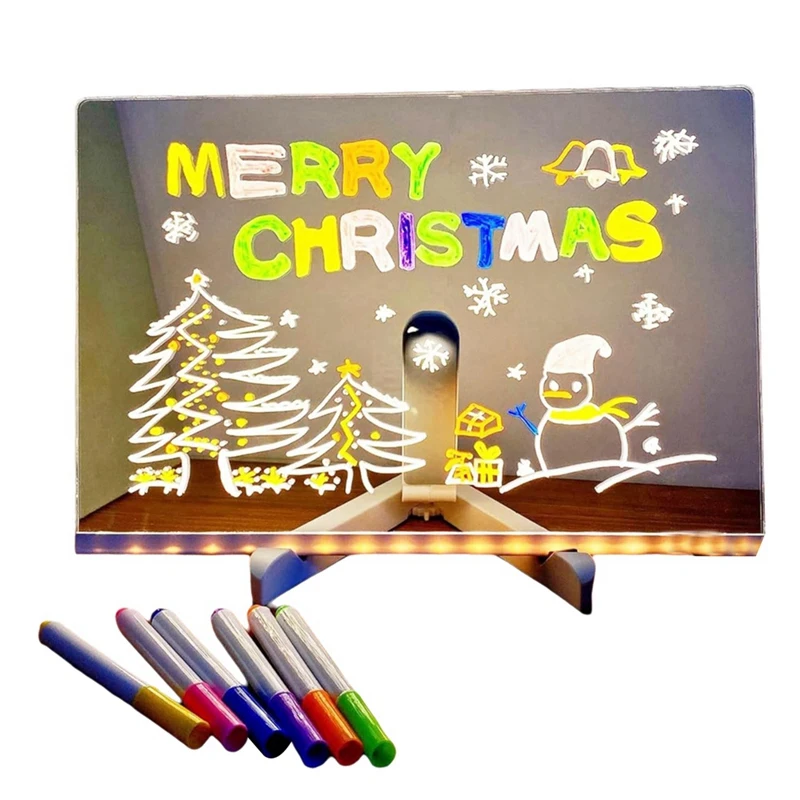 Top-Acrylic LED Luminous Draw Board Toy For Kids Anti Scratch Adjustable Erasable Letter Message Note Board Birthday Gift