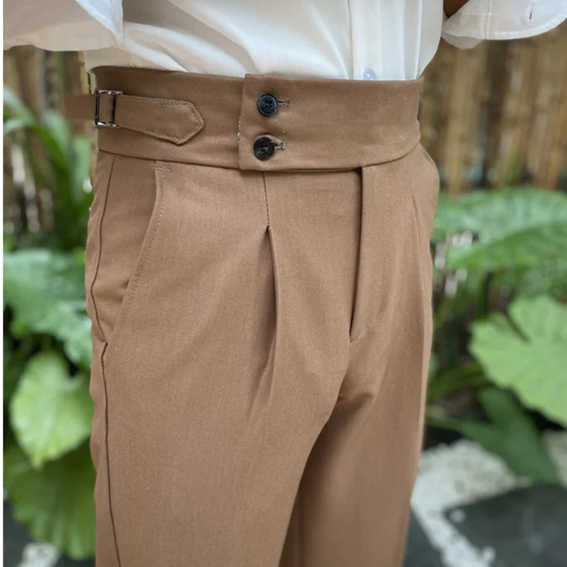 Paris Italian Fashion Button Trousers Straight High Waist Trousers Men's Versatile Office Pants Business Khaki Leisure Pants