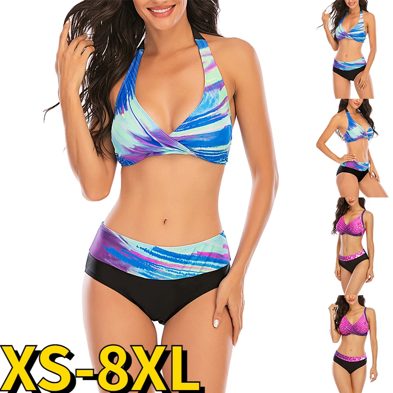 Conjunto de Bikini con estampado abstracto para mujer, traje de baño de dos piezas con estampado abstracto, ropa de playa holgada, cintura alta, 2022