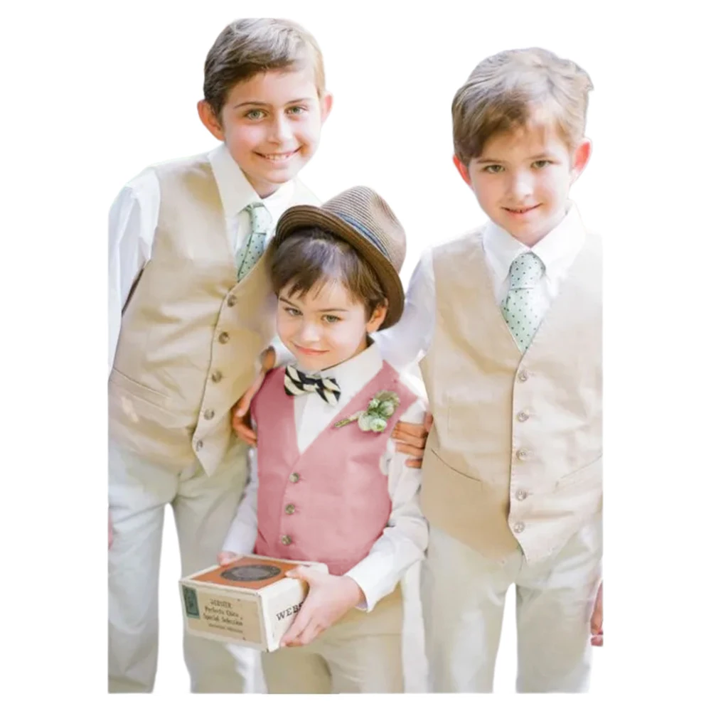 Page-Gilets habnommée pour garçons, gilet blanc imbibé formel, col en V à simple boutonnage, vêtements de mariage, smoking pour enfants de 3 à 16 ans