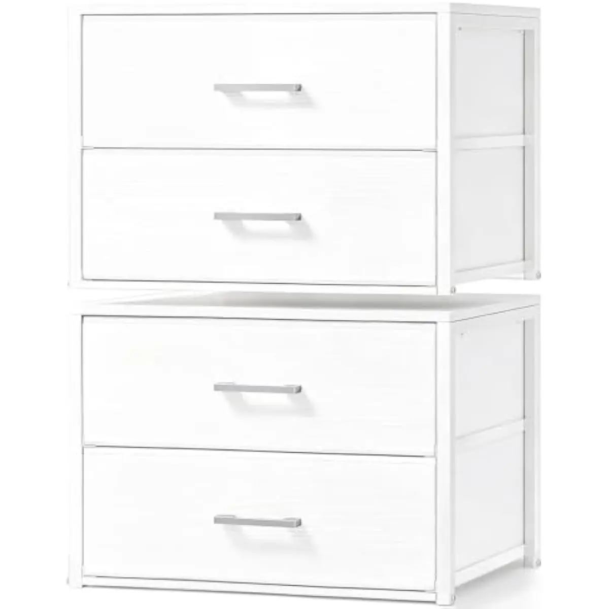 Stackable Fabric Drawer Unit for Clothes Storage 21.2 Inches Wide 4-Drawer Set White Lightweight Wooden Top Metal Frame Smooth G