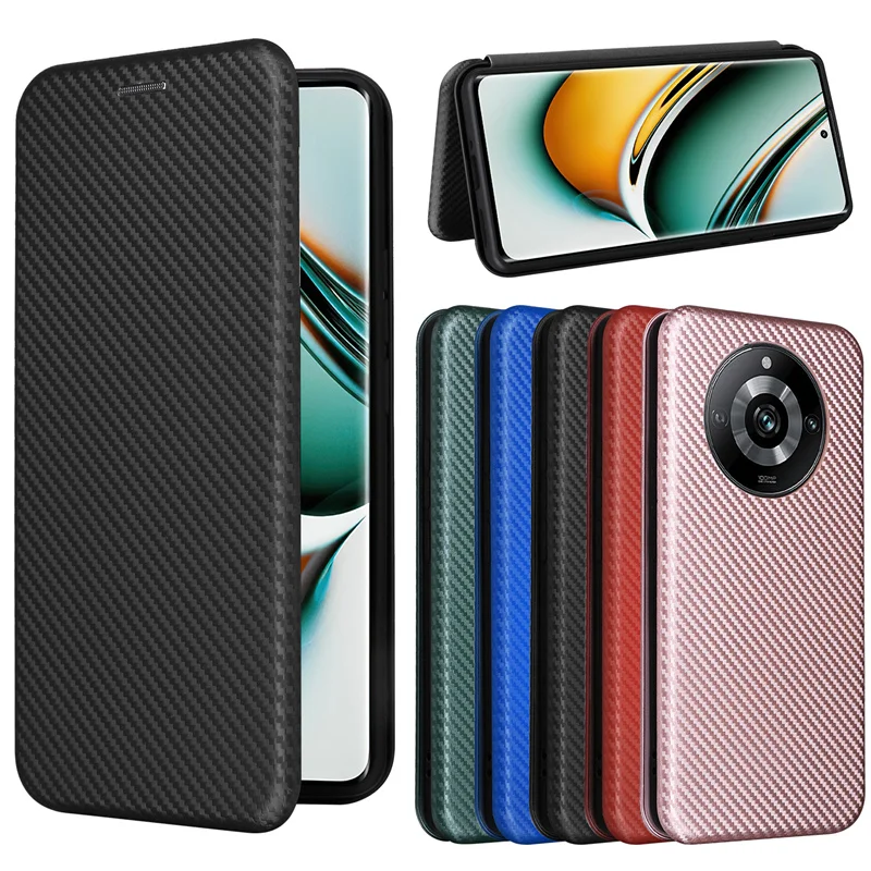 Funda de cuero con tapa de fibra de carbono para Realme 11 Pro Plus 5G, carcasa delgada con ranura para tarjeta, billetera magnética de negocios, para Realme 11 Pro +