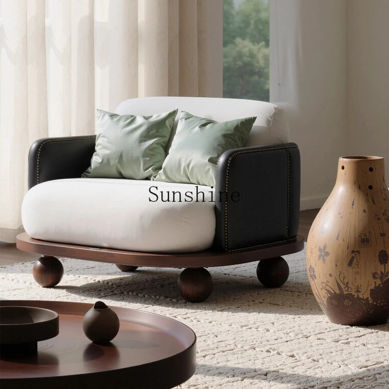 

Wabi Sandy Wind Solid Wood Sofa Chair Medieval Living Room Household Round Single Simple Modern