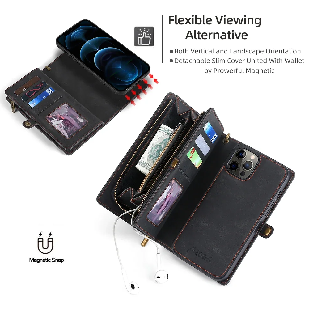 Wallet PU Leather Phone Case Cover For iPhone 16 15 Pro Max iPhone 16 15 Plus with Card Slots Zipper Wallet Design Phone Cover