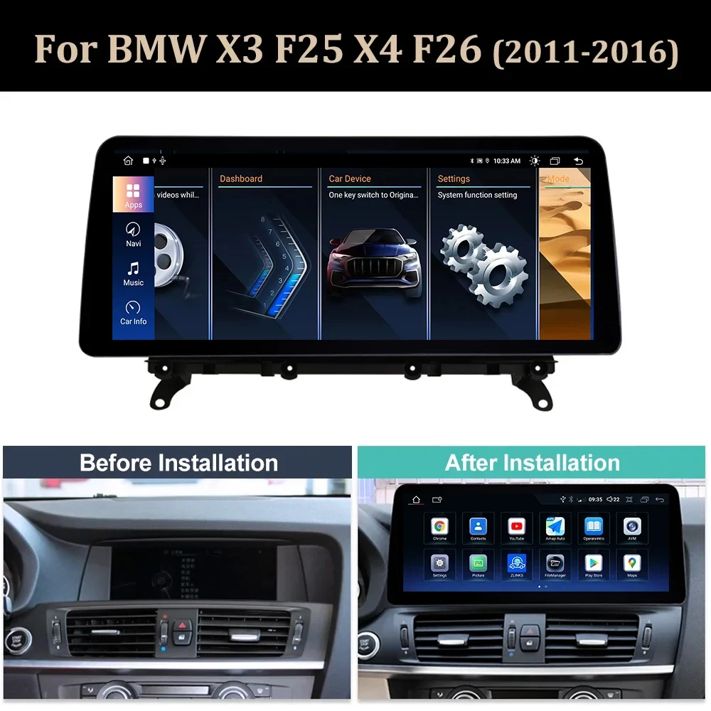 For BMW X3 F25 X4 F26 12.3 Inch Android 14 Touch Screen DSP Car Accessories Auto Carplay Monitors Video Radio Multimedia Player