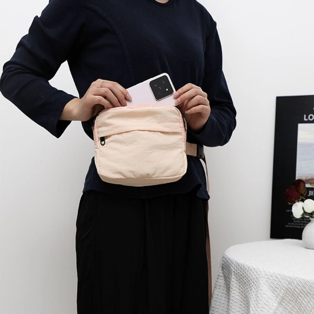 

Korean Style Square Message Bag Large Capacity Quick-dry Nylon Crossbody Bag Solid Color Causal Sports Shoulder Bag Female
