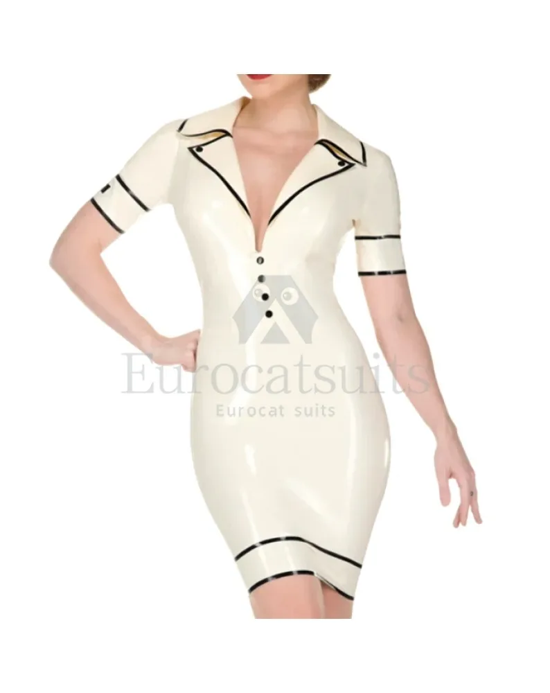 

Rubber sexy Latex Gummi Cosplay Uniform Kurz Kleid Weiß Clubwear Dresses 0,4mm handmade
