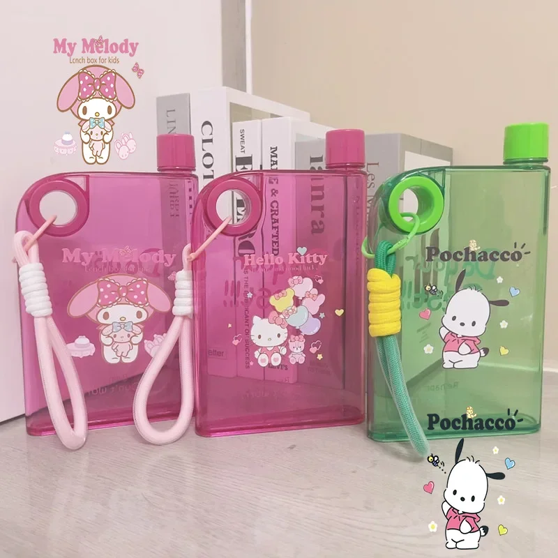 Sanrio Anime 헬로 키티 만화 워터 컵 만화 Kuromi Cinnamoroll 인쇄 액세서리 A5 Kawaii Girl 투명 플라스틱 컵