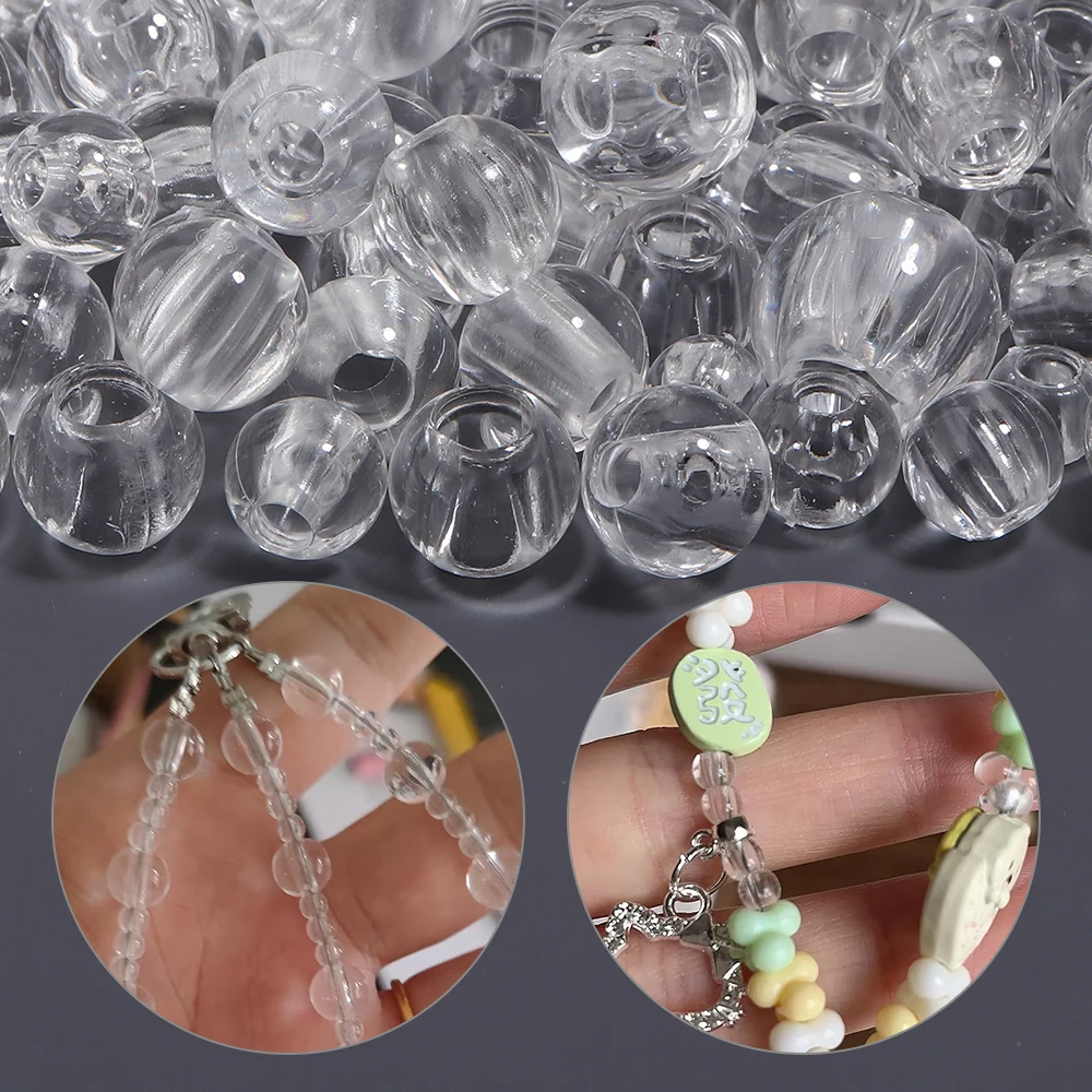 20-200 Stück/Set 8-16mm Transparente Runde Acrylperlen mit Großem Loch Lose Abstandsperlen für Schmuckherstellung DIY Armbänder Zubehör – Detail 2