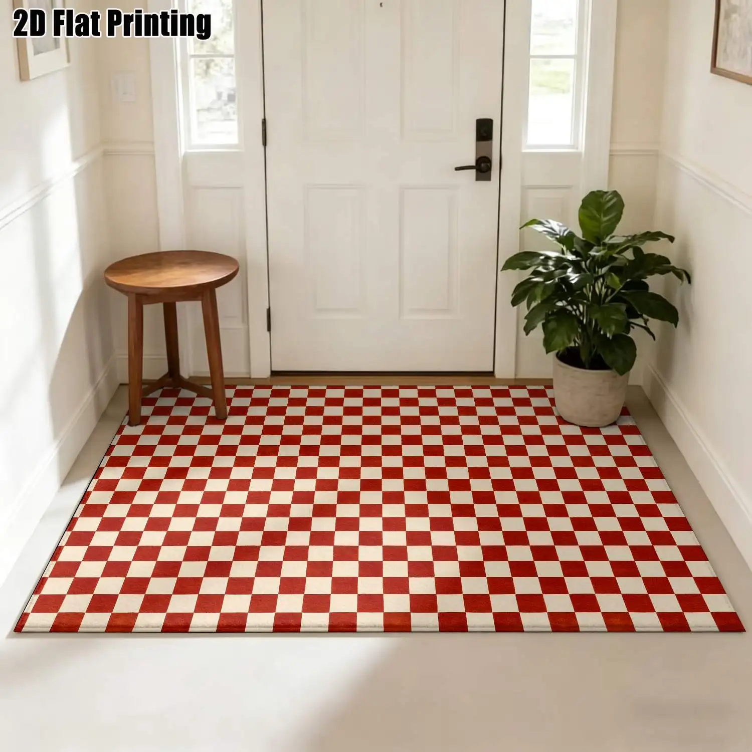 1Pc 2D Printed Checkered Nordic Carpet, Modern Minimalist Geometric Striped Floor Mat, Instagram-Inspired Home Decor, Machine-Washable, Multi-Size, for Entrance/Dining/Foyer/Living/Bedroom
