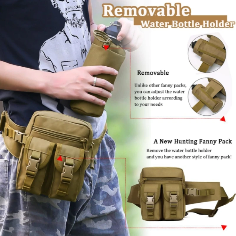 Men Tactical Waist Pack Outdoor Multi-function Nylon Hiking Water Bottle Phone Pouch Sports Hunting Climbing Camping Belt Bag