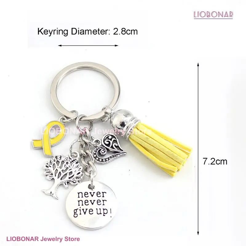 Yellow Ribbon Endometriosis Awareness Keychains Keyring Never give up charms key chain Jewelry