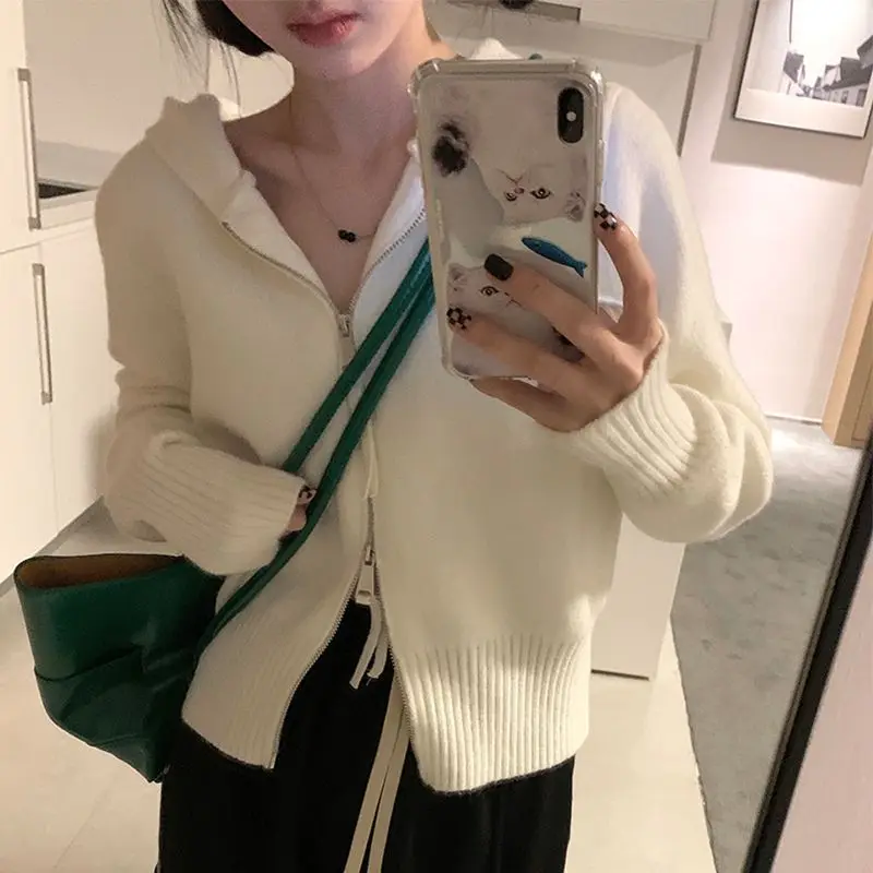Gilet à Capuche Slim pour Femme, Gilet Court à Double Fermeture Éclair, Nouvelle Collection Automne Hiver 2023