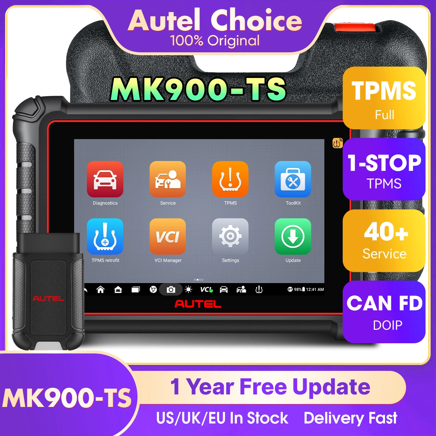 

Autel MaxiCOM MK900-TS MK900TS Диагностический сканер Полный TPMS Беспроводной инструмент автоматического сканирования DoIP CAN FD Обновление MK808S TS MX900TS