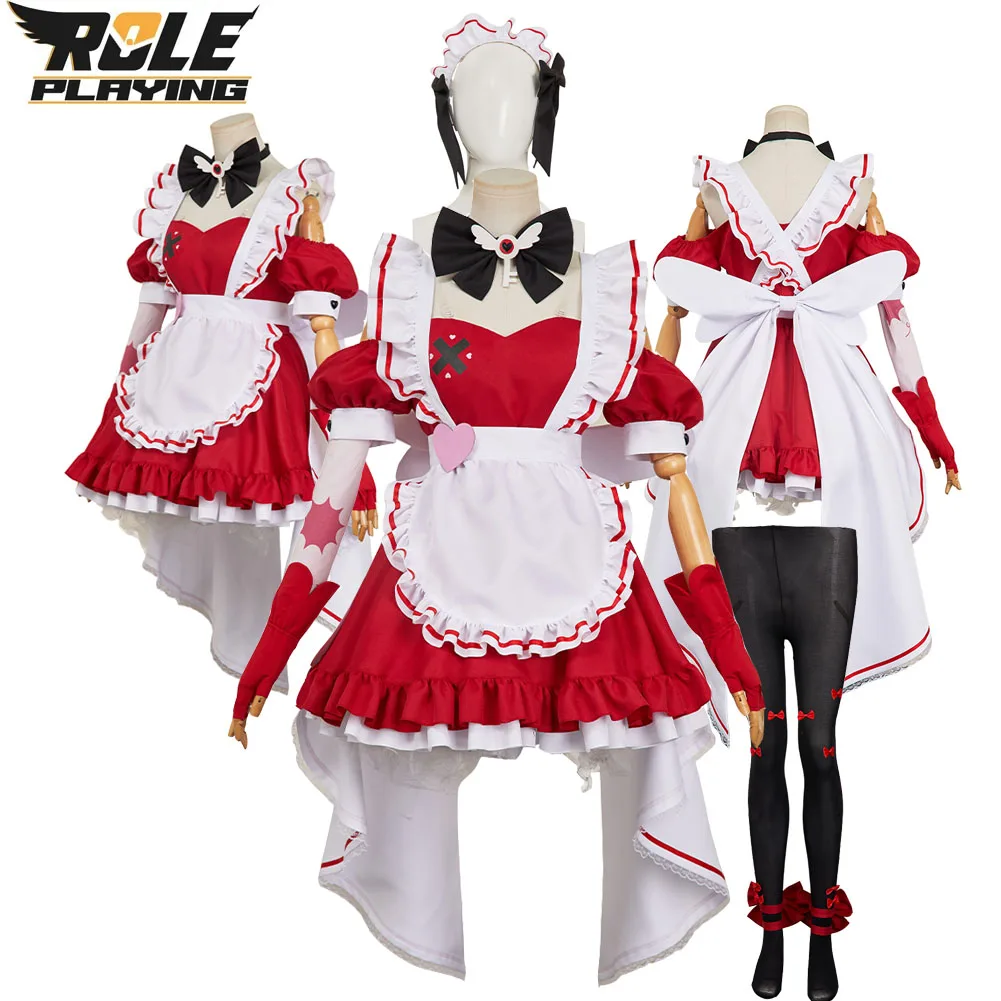 

Cherri Bombs Cosplay Costume Red Maid Dress Headwear Anime Hazbin Motel Disguise for Women Fantasy Halloween Carnival Party Suit