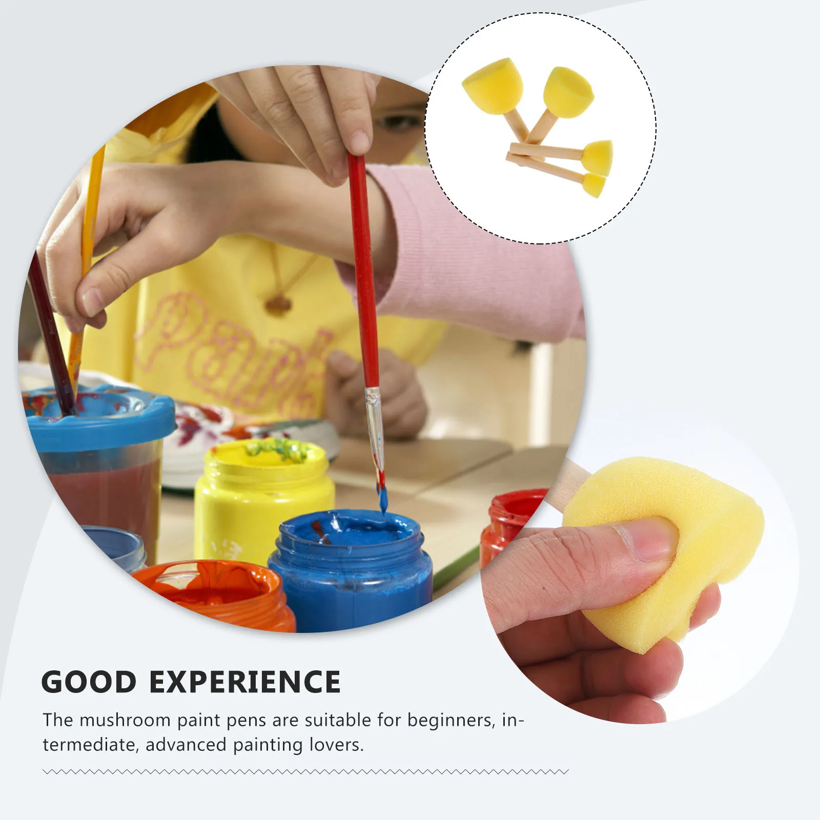 

24pcs Painting Brushes Soft Sponge Yellow Paint Pen For Home School Art Craft Decoration Mushroom Sponge Holder Foam Brush