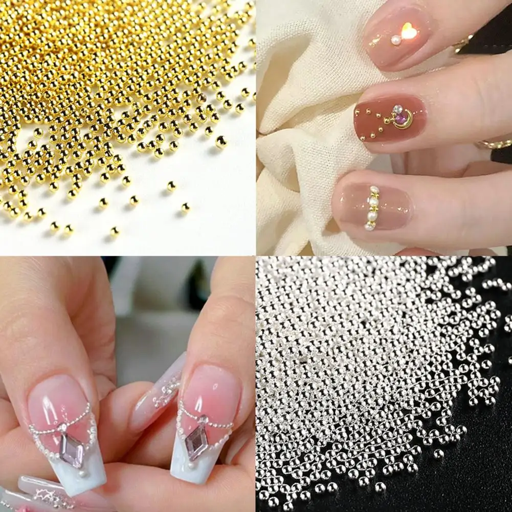 Ozdoby do paznokci malutkie stalowe koraliki kawiorowe 0.8-1.5mm mieszane rozmiary 3D wzór różowozłota srebrna biżuteria Manicure DIYA akcesoria dekoracyjne