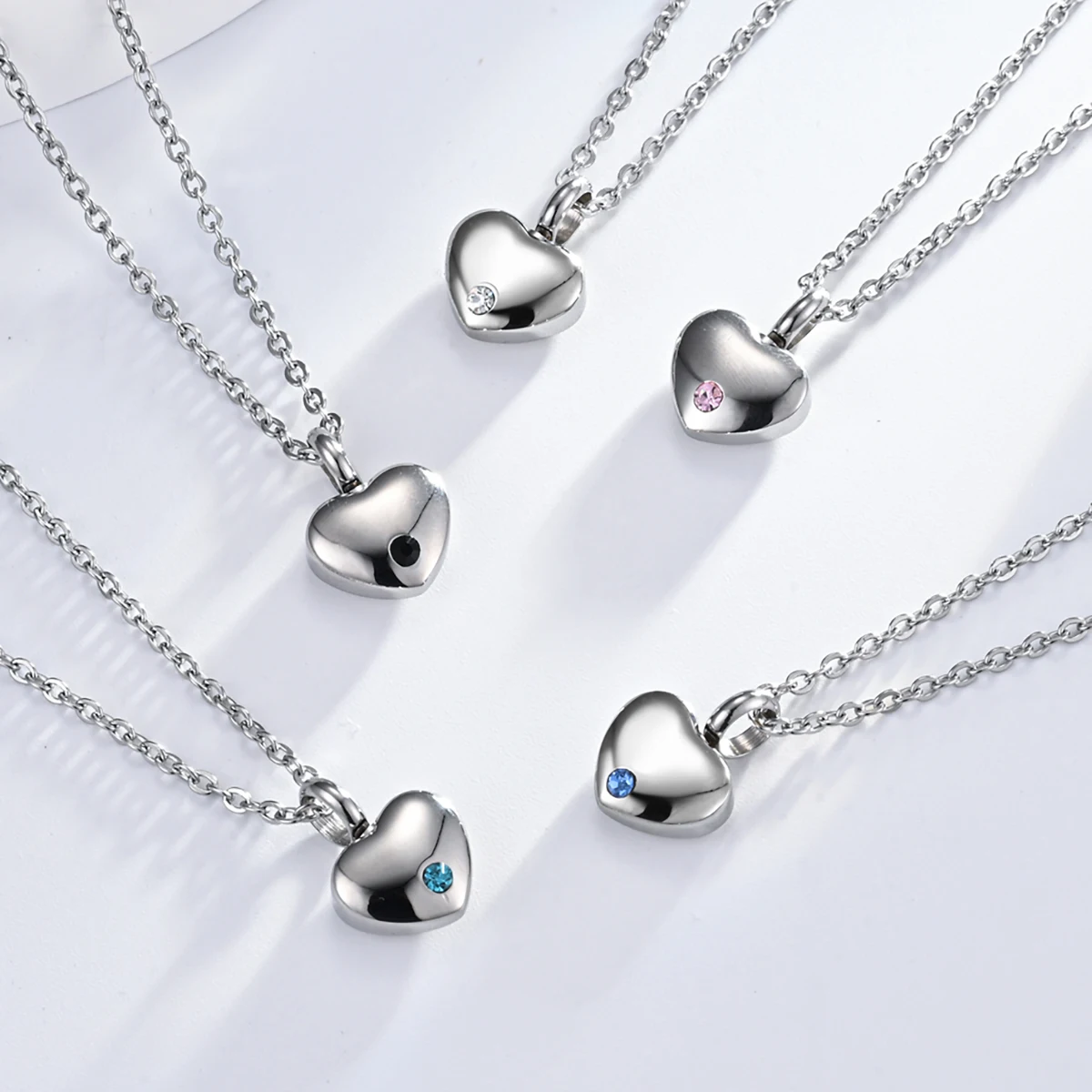 Classic Crystal Mini Heart Cremation Urn Necklace Funnel Fill Kit Keepsake Memorial Ashes Stainless Steel Pendant