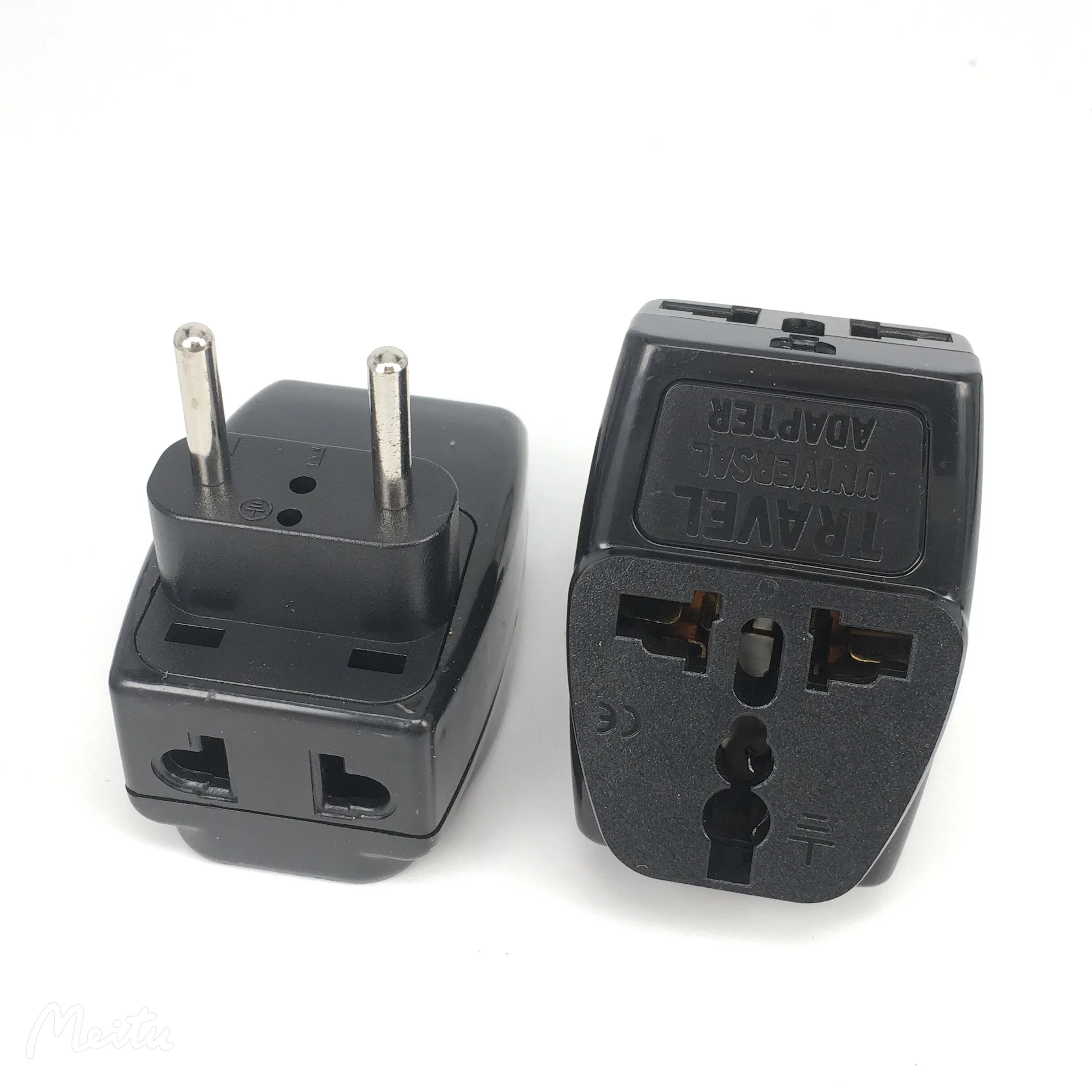 Universal to Europlug EU Travel Adapter 3 Way Multi Outlet Black Color TYPE E F G