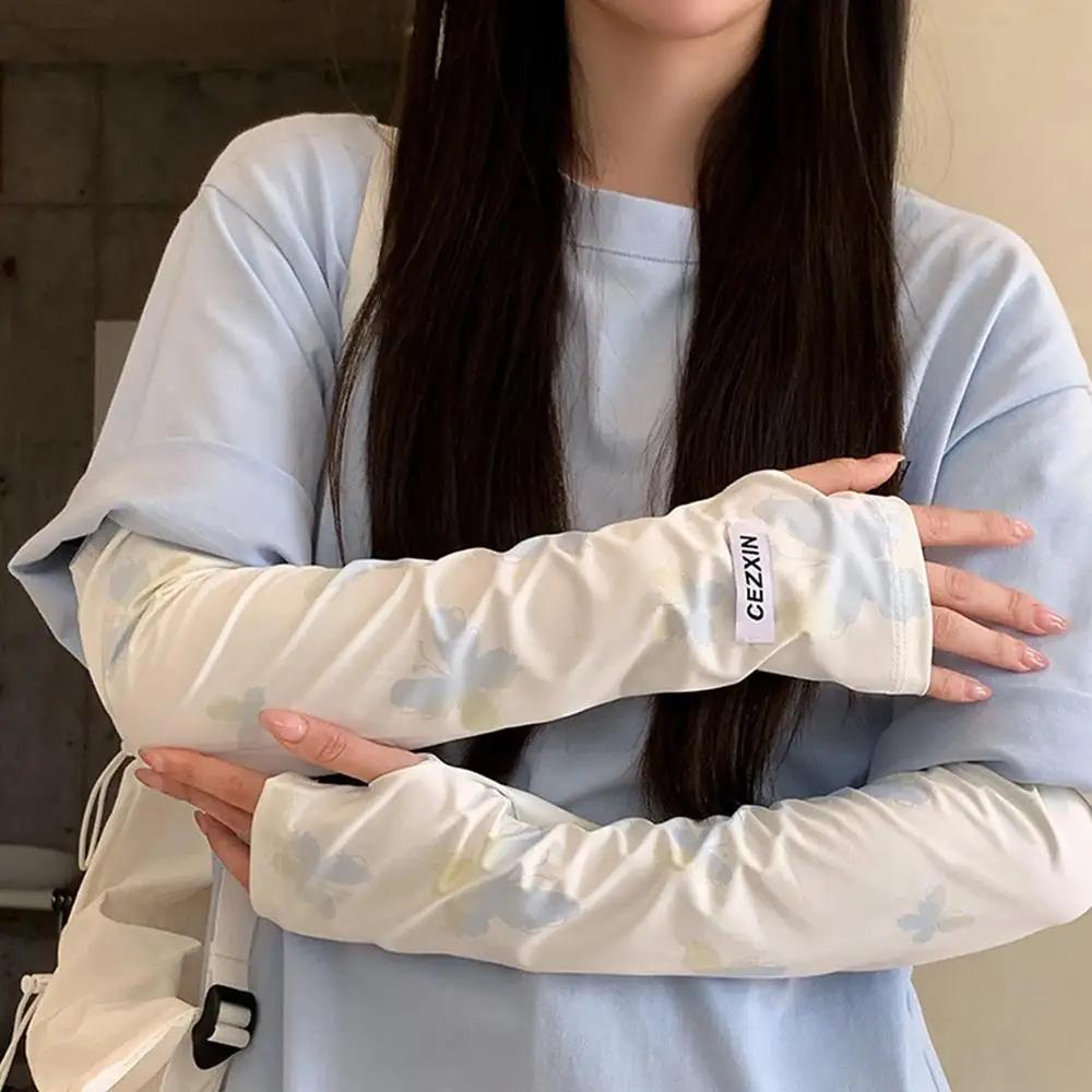 Mangas de brazo de verano para mujer, cubierta de brazo de seda helada, mangas de brazo deportivas, ciclismo, protección solar UV, viajes al aire libre, correr, gimnasio, Fitness, fresco