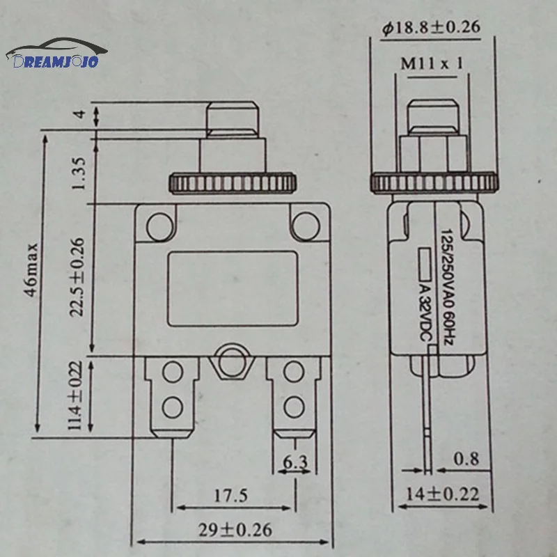 Interruptor térmico do interruptor, interruptor, protetor atual da sobrecarga, fusível 3A, 4A, 5A, 6A, 7A, 8A, 10A, 15A, 20A, acessórios eletrônicos