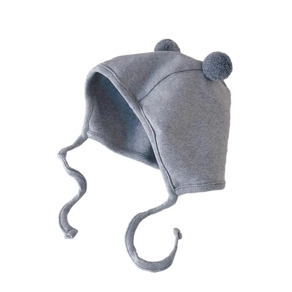 

Double Pom-pom Baby Hat Infant Soft Baby Hat with Double Ball Design Solid Color Warm Breathable Chin Tie for Newborns