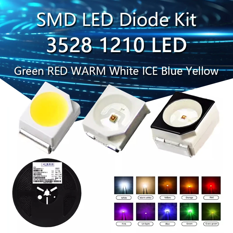 100pcs/lot SMD LED Diodes 3528 1210 Diode SMD LED Diodo Kit Green RED WARM White ICE Blue Yellow Pink Purple-UV Orange rgb