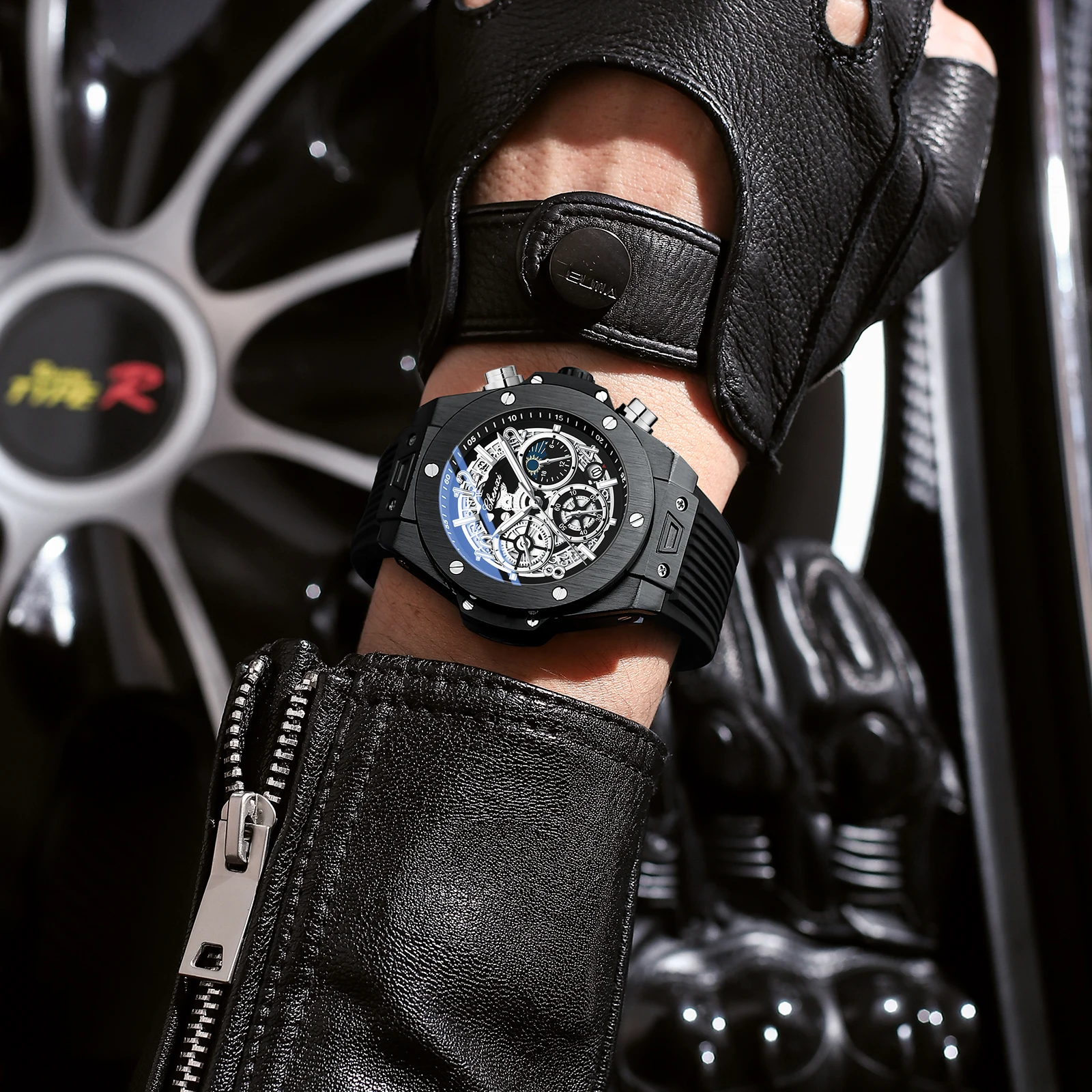 CHENXI ファッションシリコーンスポーツミリタリーウォッチメンズ多機能防水発光クォーツ星空月相腕時計男性用