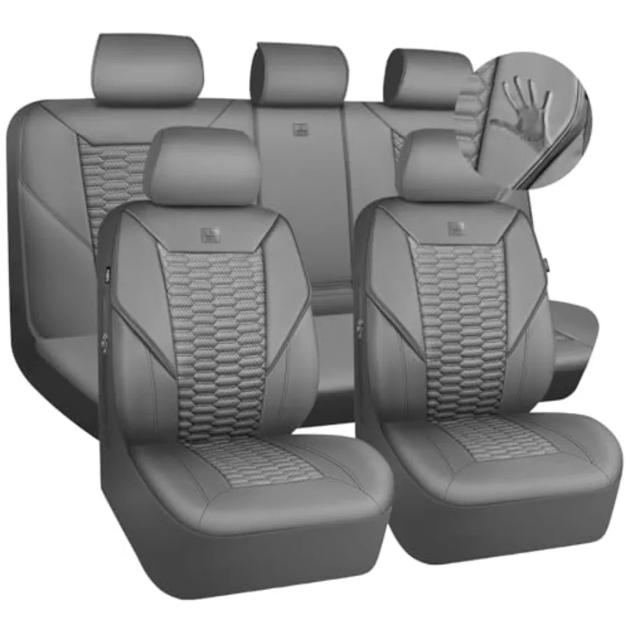 

3D Foam Faux Leather Car Seat Covers Full Set Grey Breathable PU Leather Seat Covers for Cars Luxury Universal Fit for SUVs Van