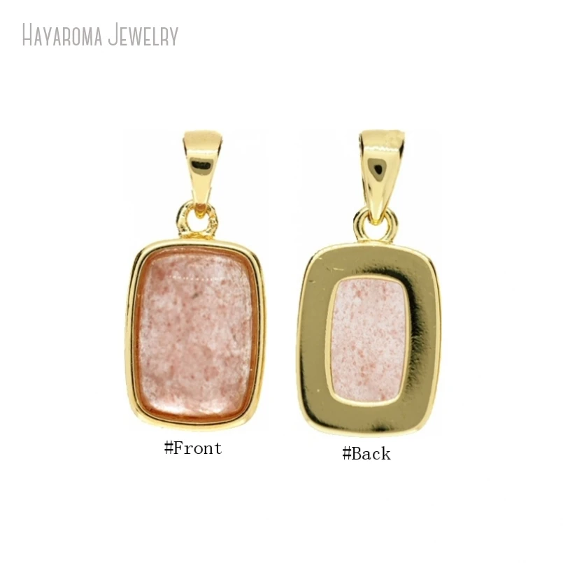 10Pcs Wholesale Jewelry Geometric Oblong Copper Pendant Gold Color Metal Stawberry Quartz Charms PM53607